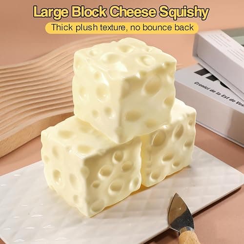 Big Coconut Oil Squishy Cheese Squishy - Non-Rebound Moldable Stress Ball | 2.9Inch Cheese-shaped sensory fidget toy, soft jelly bubblegum texture, no-rebound, holds shape,gift for adults kids thumbnail 5