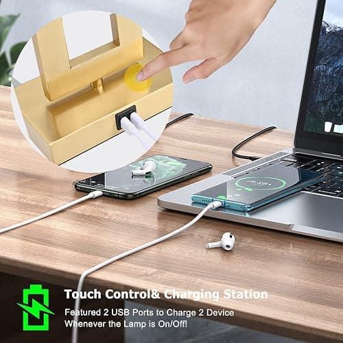 BrightWe 22’’ Set of 2 Touch Control Table Lamps w. 2 USB Ports, 3-Way Dimmable Bedroom Bedside Nightstand Touch Lamps, Modern Gold&White Lamps for Living Room End Table, LED Bulbs Included thumbnail 4