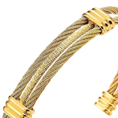 COOLSTEELANDBEYOND Men Women Stainless Steel Twisted Cable Adjustable Cuff Bangle Bracelet thumbnail 2