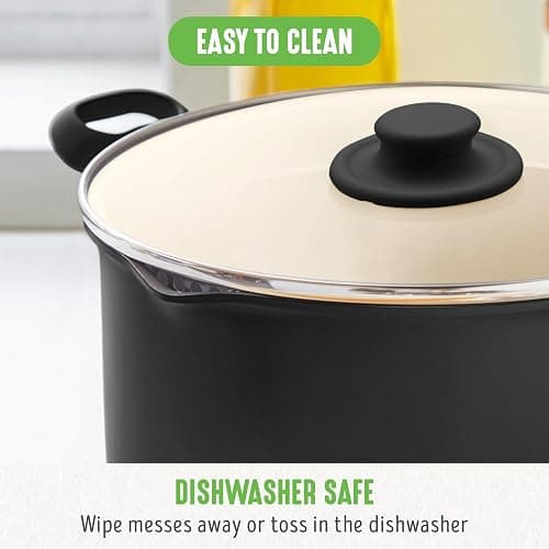 GreenLife 6QT Ceramic Nonstick Stockpot with Glass Straining Lid, PFAS-Free, Dishwasher Safe, Stay-Cool Handles, Oven Safe to 350°F, Wobble-Free Base, Even Heating, Black thumbnail 9