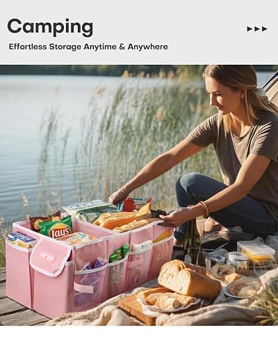HOTOR Trunk Organizer for Car - Car Organizer, Foldable Trunk organizer for SUVs & Sedans, Sturdy Organization for Car Accessories, Tools, Sundries, Pink, 2 Compartments, 21.3"×12.6"×10.6" thumbnail 6