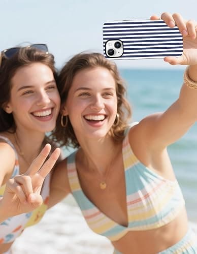 Jusy Compatible with MagSafe Striped Phone Case for iPhone 13/14, Cute Aesthetic Magnetic Soft TPU and Hard PC Protective Phone Cover for Women Girls（Matte） - Navy Blue thumbnail 6