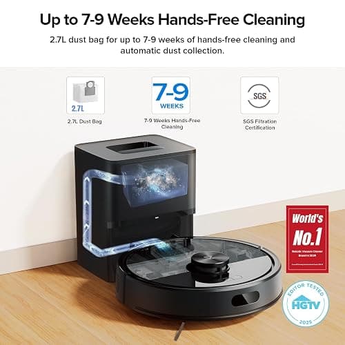 roborock Q7 M5+ Robot Vacuum and Mop, Upgraded from Q5 Max+, Up to 7-9 Weeks Self-Empty, 10000Pa Suction, Dual Anti-Tangle System for Pet Hair & Carpet, PreciSense LiDAR Navigation, App Control, Black thumbnail 2
