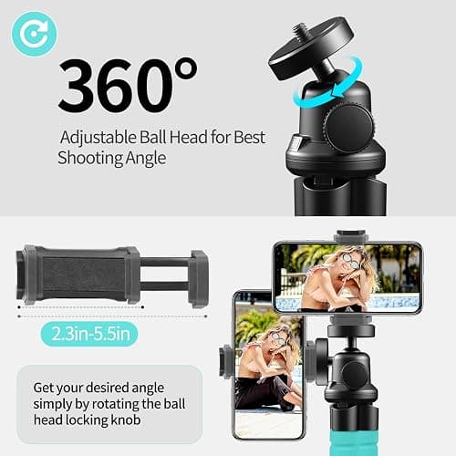 Aureday Phone Tripod, Flexible Tripod for iPhone and Android, Portable with Wireless Remote and Clip for Video Recording/Vlogging/Selfie (Blue) thumbnail 5