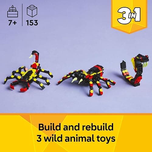 LEGO Creator 3 in 1 Wild Animals Surprising Spider Toy - Building Toy with 3 Build Options, Spider, Scorpion, or Snake - Animal Figures for Kids, Boys & Girls, Ages 7+ - Gift Idea for Birthday - 31159 thumbnail 3
