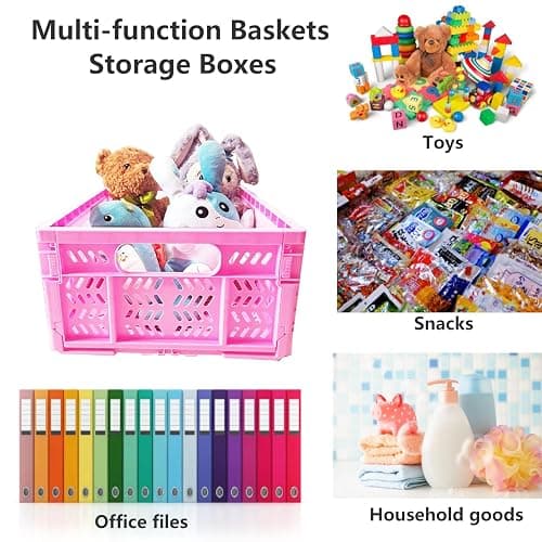 PTEREIW 20L Folding Crate, 4Pack Plastic Storage Baskets Organizer and Milk Crates,Collapsible Storage Crates for Home Office and Outdoor Organizer.(Pink) thumbnail 7