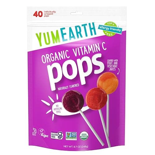 YumEarth Organic Vitamin C Pops Variety Pack, 40 Fruit Flavored Favorites Lollipops, Allergy Friendly, Gluten Free, Non-GMO, Vegan, No Artificial Dyes - Image 1