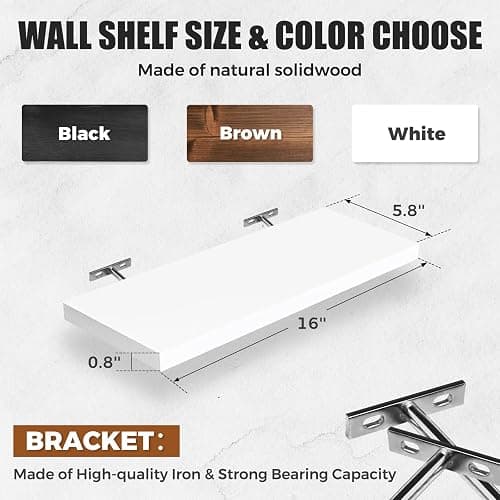 ABSWHLM 16x5.8x0.8in Floating Wall Shelves Rustic Solid Wood 4-Pack, White | Pine Wood, Easy To Install, Multi-Functional Storage, Living Room Bedroom Decor, Multi-Purpose Storage & Decor Design thumbnail 3