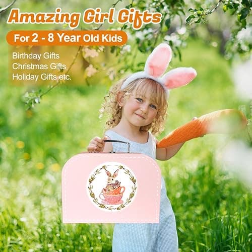 iAOVUEBY Tea Party Set for Little Girls, 49PCS Princess Tea Time Toys Including Tea Set Dessert Carrying Case, Kids Kitchen Pretend Playset, Tea Set for Girls Birthday Toddler Age 3-8, Pink thumbnail 7