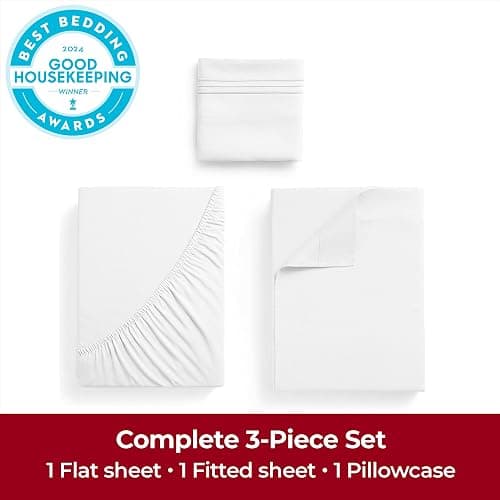 Mellanni Twin Sheets Set - 3 PC Iconic Collection Bedding - Hotel Luxury, Extra Soft, Cooling Bed Sheets - Wrinkle, Fade, Stain Resistant (Twin, White) thumbnail 2