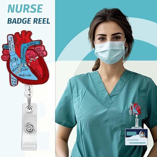 Dimeho Cardiac Badge Holder Heart Retractable Reel ID Card Clip Anatomy Funny Nurse Name Tag Holder Pediatrics Nursing Badge Alligator Clips for Doctor Student Teacher Medical Assistant thumbnail 3