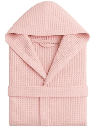 o-day Peignoir nid d'abeille pour femme et peignoir en coton avec capuche, poches et ceinture, léger et de voyage S-XXXL - Image 1