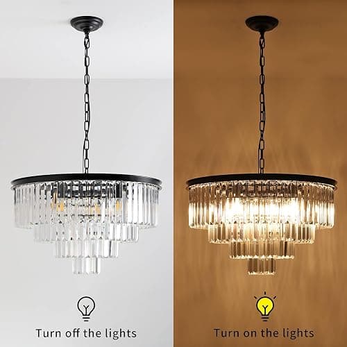 MSSIAN Modern Black Crystal Chandelier E14 Base 9 Lights,Small Flush Mount Chandelier Ideal Round Dimmable Pendant Lighting for Dining Room Living Room Bedroom Foyer Kitchen Island W60CM thumbnail 6