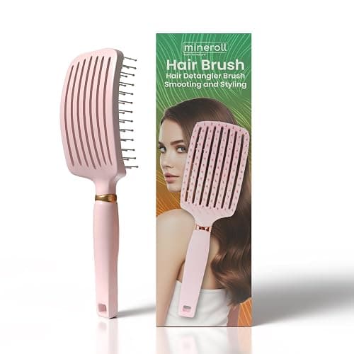 Mineroll Detangler Hair Brush – Soft Bristle Vent Brush for Wet & Dry Hair, Pain-Free Detangling for Curly, Wavy, Fine & Straight Hair, For Women, Men & Kids (Pink) thumbnail 4