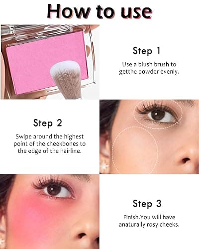Matte Powder Blush, Rosy Glow Face Blush Contour Highlight Makeup Palette, High Impact Buildable Color, Lightweight & Smooth Finish & Long Lasting Professional Pressed Power Blush for Cheek, Pink thumbnail 7