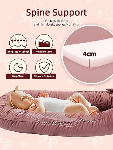 EAQ Baby Nest Pod for Newborn,Baby Sleep Pod Soft Breathable Napping or Traveling for 0-12 Months,Travel & Baby Essentials for newborn (Bean paste pink) thumbnail 3