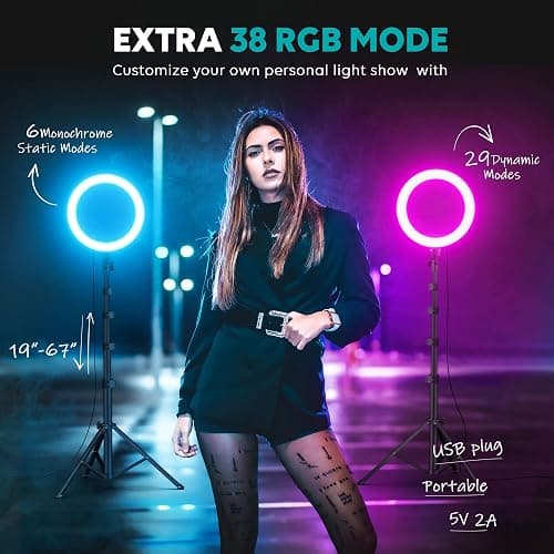 Weilisi 10" Ring Light with Stand 72'' Tall & Phone Holder,38 Color Modes Selfie Light with Tripod Stand,Stepless Dimmable/Speed LED Ring Light for iPhone & Android,YouTube, Makeup,TIK Tok thumbnail 5