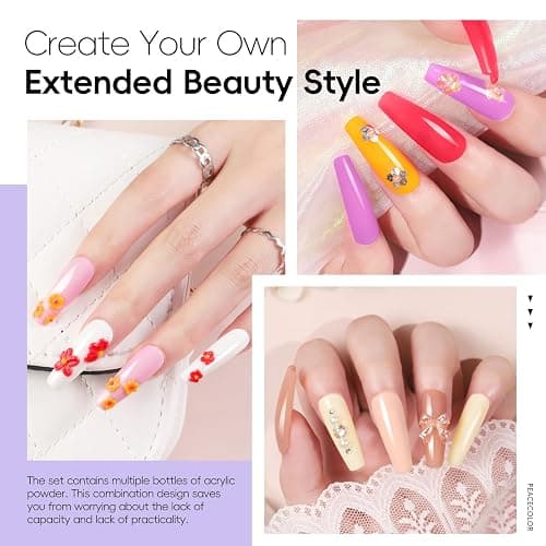 PEACECOLOR 224PC Acrylic Nail Kit with Dirll, 11 Colors Red White Pink Acrylic Powder Set with Gel Polish Nails Kit for Beginners with Everything Home DIY Salon Manicure Tools for Women thumbnail 8