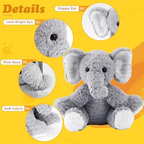 Mikee Fluffie Elephant Stuffed Animals Soft Plush Toy for Baby Girls Boys,12" Grey Soft Small Stuffed Elephant Huggable Gifts for Birthday thumbnail 5
