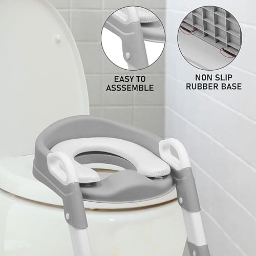 Crystals Portable Toddler Potty Training Seat with Step-Foldable Child Toilet Seat for Boys & Girls, Comfortable Potty with Ladder, Anti-Slip Design for Kids Toilet Training, Easy Step-Up (Grey) thumbnail 6