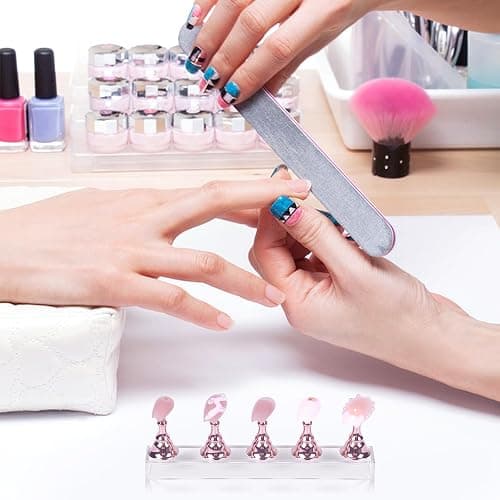 JUSTOTRY 2 Sets Pink Nail Painting Practice Stand With 1M Double-sided Tape Acrylic Fake Nail Art Holder For Press Ons Magnetic Nail Display Design Tools Kit Accessories For Home Diy Salon Supplies thumbnail 5