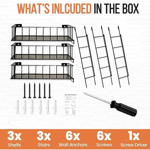 HouseofZizu Fire Escape Shelf, 3 Tier Action Figure Shelf with Screws & Screwdriver, New York Metal Decorative and Unique Rustic Trinket Shelves for Home Décor, & Bedroom, Black thumbnail 6