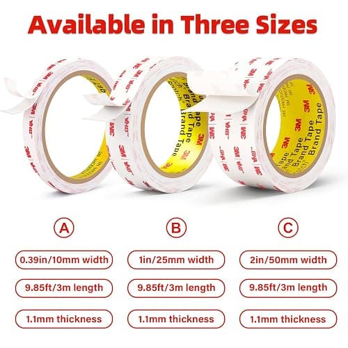 3M Double Sided Tape,1in X 9.85ft Heavy Duty Removable Mounting Tape | White Sticky Foam Tape for Wall, Picture Hanging Strips, Poster Hanger, Waterproof Adhesive Strips for LED Light thumbnail 2