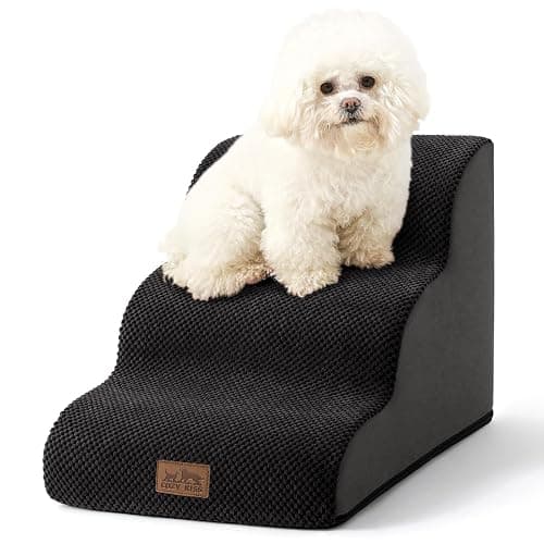 COZY KISS Dog Stairs for Small Dogs 15.7" H, Curved Dog Step for Puppy, Older Cat, Medium Pet Ramp for Sofa, Couch or Chair, Ladder with High Density Foam, 3 Step, 15.7x22.4x15.7 inch, Black - Image 1