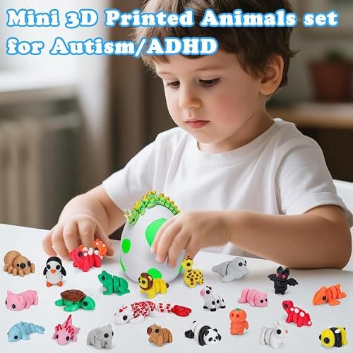 Mini 3D Printed Animals with Dragon Eggs, 3D Printed Toys Bulk, 3D Animal Figurines, Flexible Articulated Fidget Toy Adults Desk , Pocket Pets, Office Home Decor, Easter Basket Stuffers (Mix Animal) thumbnail 4