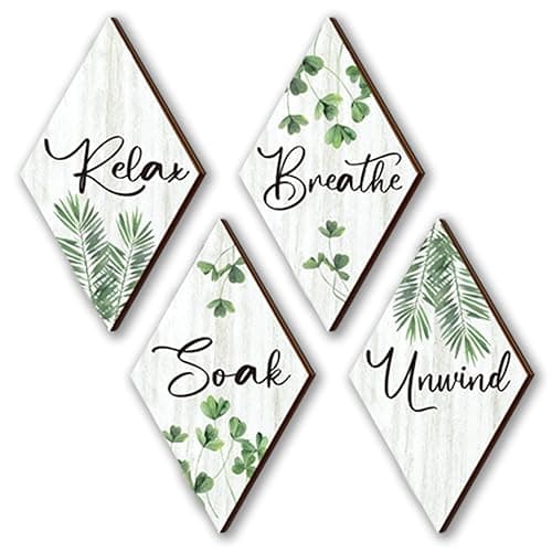 DONFENTHY 4 Pcs Green Wall Decor Farmhouse Bathroom Decors Relax Soak Unwind Breathe Wooden Sign Hanging Wall Art Green Accessories for Bedroom Living Room Office Vintage Decorations(12x7)