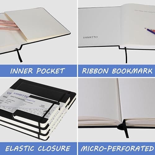 Hardcover Square Sketch Book, 120lb/200GSM Sketchbook Thick Drawing Paper for Marker Watercolor Pencil Mixed Media, Premium Drawing Notebook, Art Journal, 60 Sheets/120 Pages 8x8 Inch Sketch Pad thumbnail 4