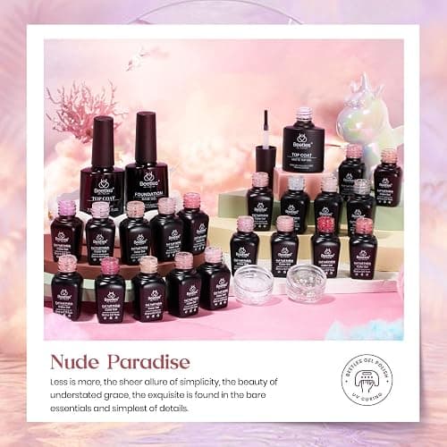 Beetles Nude Pink Gel Nail Polish Set, Nude Paradise Gel Polish Kit 25PCS 20 Colors Jelly Pink Sheer Glitter White Soak Off UV Base Glossy Matte Top Coat Pearls Rhinestones Nail Charms Gift for Women thumbnail 6