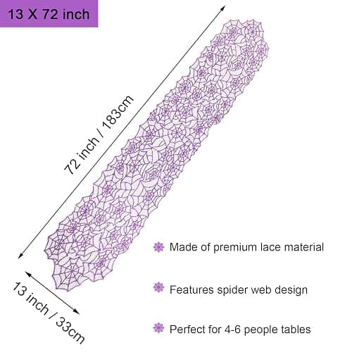 Halloween Table Runner - Purple Lace Spider Web Table Runner for Halloween Masquerade Scary Movie Nights, 13x72 Inch thumbnail 2