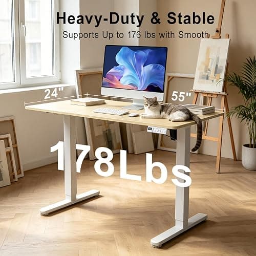Fullpeak Adjustable Standing Desk, 55x24 Inch Electric Desk with 3 Memory Presets & Child Lock, Ultra-Quiet Motor, Industrial Steel Frame, Adjustable Feet, for Multi-Monitor Setup, Light Walnut thumbnail 8