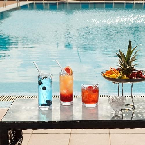 [ 12 Pack ] Glass Cups with Glass Straws, 12oz Highball & Rock Drinking Glasses, Everyday Drinkware Glasses Set, Cute Tumbler Cup, Kitchen Glasses for Iced Coffee, Water, Beer, Cocktail, Whiskey Gift. thumbnail 7