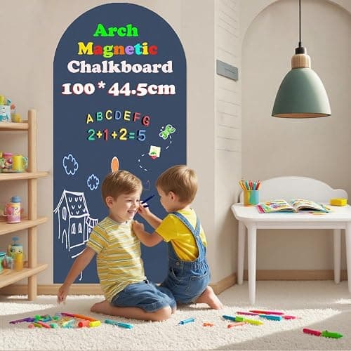 LACQWO Magnetic Arch Wall Decal 39.3"x17.5" Chalkboard Contact Paper Peel and Stick Self Adhesive Magnetic Wall Board Sticker with 36 Magnet Letters for Kid Chalk Board Wallpaper Roll (Dusty Blue) thumbnail 2