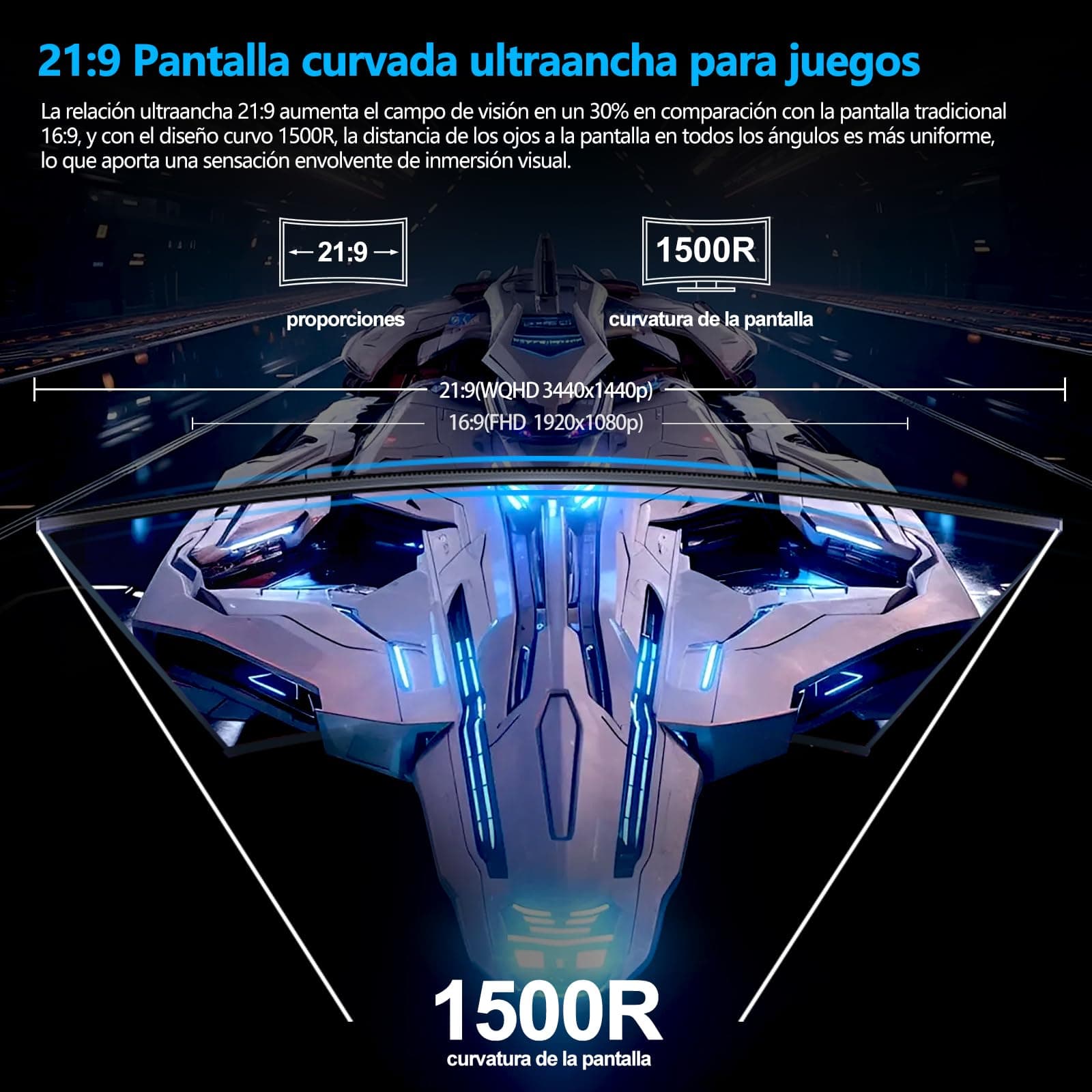 suevery 34" Pulgadas Monitor Gamer Curvo monitores para pc 1500R UWQHD(3440x1440) 165hz computadora Pantalla Gaming,Apoyo FreeSync HDR Base Ajustable Multidireccional thumbnail 3