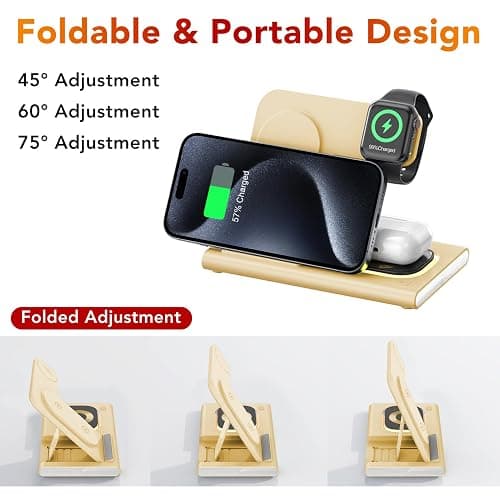 3 in 1 Charging Station for iPhone 17 - Wireless Charger for Apple Products for iPhone 17 16 15 14 13 12 11 Pro Max - Foldable Wireless Charging Station Dock Stand for iWatch Series & AirPods(Beige) thumbnail 4
