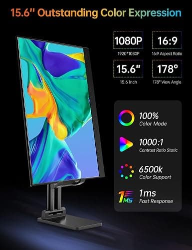 VILVA Portable-Monitor-for-Laptop - 15.6'' 1080P FHD IPS Display USB-C HDMI Portable Monitor for Laptop with Cover and Speakers External Monitor for Laptop/PC/Mac/Phone/Xbox Switch/PS4/ thumbnail 2