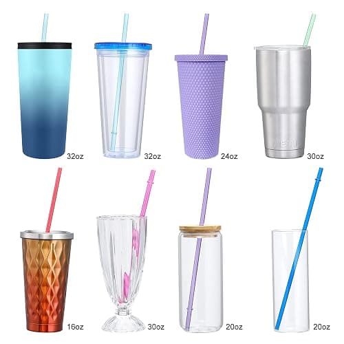 24 PCS, Reusable Straws with 4 Brushes, 10.5" Long Tritan Hard Plastic Straws, 12 Colors Translucent Replacement Drinking for 16OZ-32 OZ Tumblers, Cups, Jars, Stanley, YETI, Starbucks, BPA Free thumbnail 5
