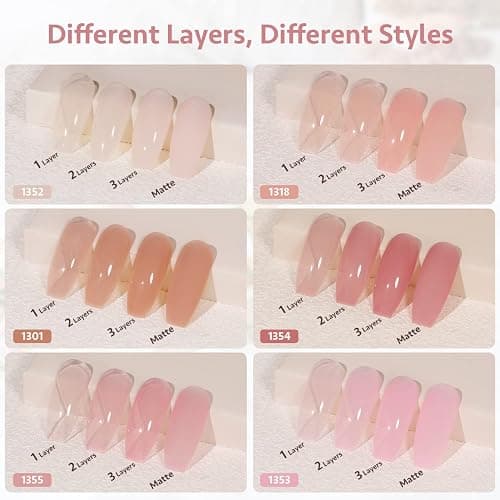 GAOY Nude Jelly Gel Nail Polish Set, 6 Sheer Pink Colors, Pinkish Jelly | Transparent Natural Light Pink Colors, Base Color Gel Nail Polish Kit, UV/LED Cure Required, Easy DIY Manicure at Home thumbnail 5