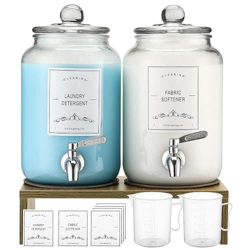 2-Pack Glass Laundry Detergent Dispenser with Stand, 106oz Leak-Proof Glass Fabric Softener Dispenser- Laundry Soap Dispenser-Reusable Container for Kitchen & Bathroom Storage - Image 1