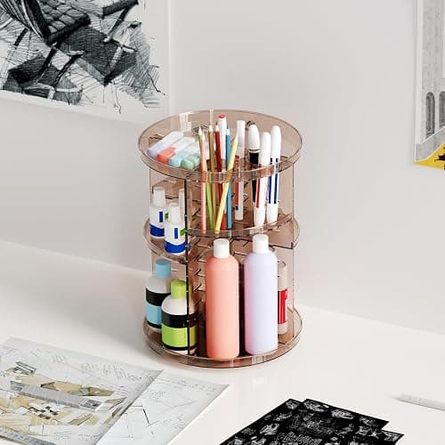 Rotating Makeup Organizer Countertop, DIY Adjustable Trays Spinning Skincare Organizers, Cosmetic Display Shelf with Perfume & Brush Holder, Multi-Function Desk Storage Carousel for Vanity Bathroom thumbnail 2