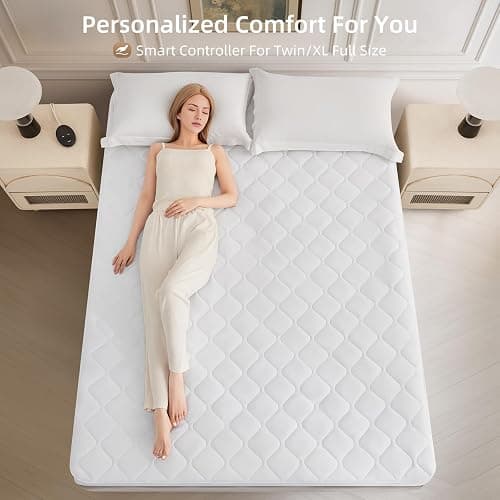 Bwarm Premium Quilted Heated Mattress Pad Twin XL Size, 39" x 80" Bed Warmer, 9 Heat Settings, 1-12 Hours Auto Off, Soft and Cozy, Deep Pocket, Fast Heating, Machine Washable - Quilted White - Twin XL thumbnail 2