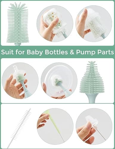 Momcozy Bottle Brush Kit, Innovative Push-Press Design for Better Cleaning - Baby Bottle Cleaner Brush for Baby Bottle, Breast Pumps, Nipples, and More - Can Generate Foam for Better Cleaning, Green thumbnail 4