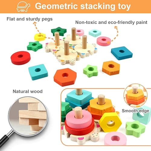 WOOD CITY Stacking Toys for Toddlers 1-3, Montessori Shape Sorter Baby Toys 12-18 Months, Wooden Block Educational Puzzle Toys for Boys Girls 1 2 3 4 Year Old Preschool Learning Gifts thumbnail 5