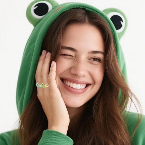 ULLKEL 2 Pcs Cute Frog Rings for Women Adjustable Open Band Green Animal Finger Accessories Whimsical Jewelry for Best Friend Birthday Daily Wear thumbnail 3