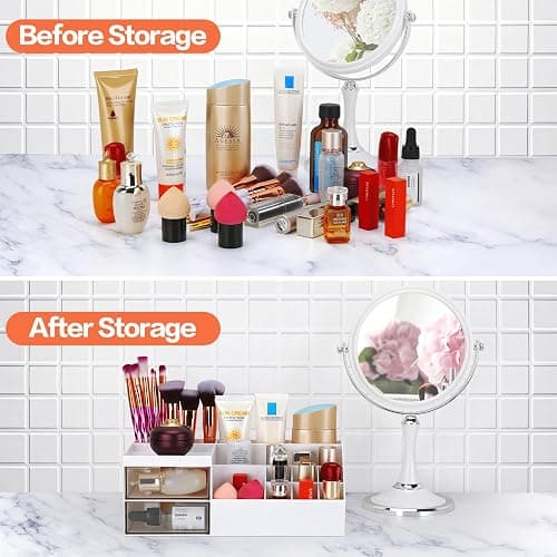 LETURE Desk Organizer, Cosmetic Makeup Vanity Organizer Box, Bathroom Counter Makeup Storage for Eyeshadows, Skin Care, Concealers, Powders, Nail Polish (White) thumbnail 5