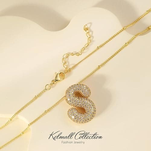 KELMALL Cubic Zirconia Bubble Initial Letter Necklace for Women - Elegant Gold Plated A-Z Alphabet Name Pendant Necklace with Rhinestone - Personalized Gift thumbnail 4