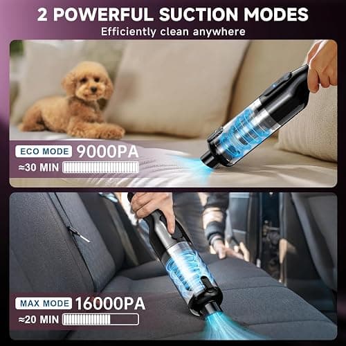 dormzie Handheld Vacuum Cordless, 16000Pa Powerful Suction, Lightweight at 1.3 lbs, Type-C Charge, Multiple Accessories, Rechargeable Car Vacuum Cleaners for Home Office Pet thumbnail 2